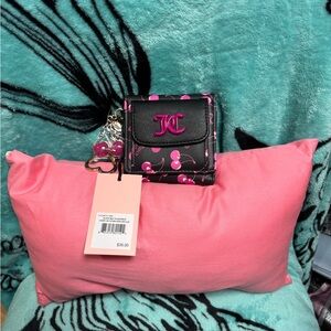 NWT Juicy Couture Black Wallet with Pink Cherry Print and Gold Charm